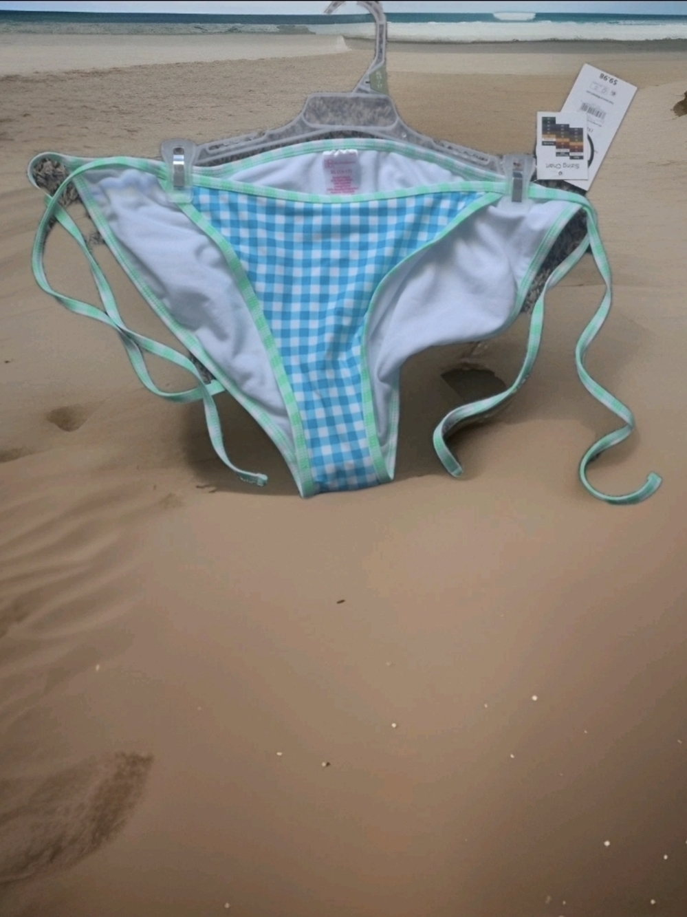 Blue Gingham Tie-Side Bikini Bottoms with Mint Trim Juniors XL